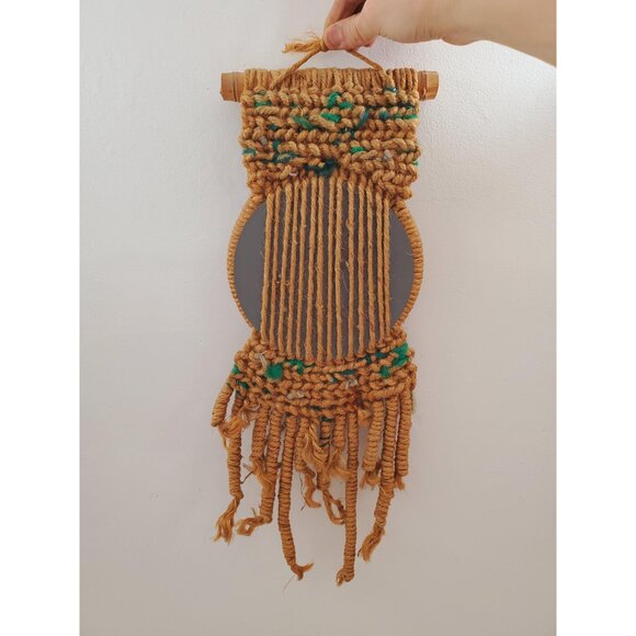 French mirror 1960 1970 macrame rope wood vintage old countryside chic boho and - Picture 7 of 10